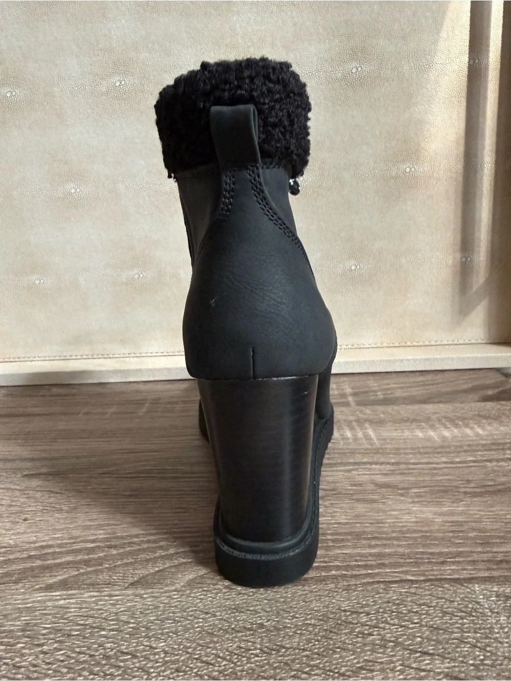 BRAND NEW Dolce Vita Sherman Black Faux Shearling Wedge Booties - 9.5